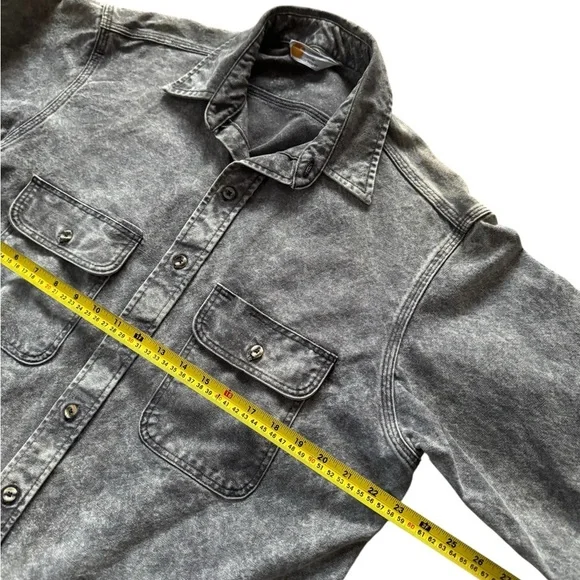 Vintage Men's Carhartt Rugged Outdoor Wear Gray Denim Acid Wash Shirt Large - Picture 3 of 5